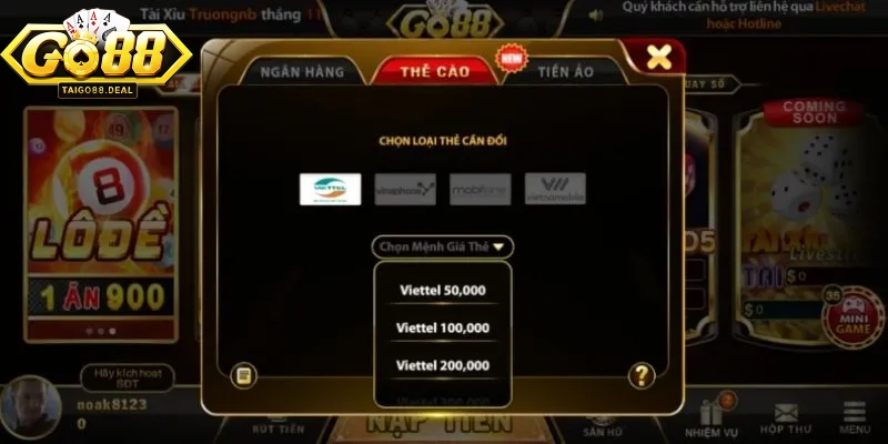 Các bước rút tiền Go88 đơn giản qua thẻ cào điện thoại